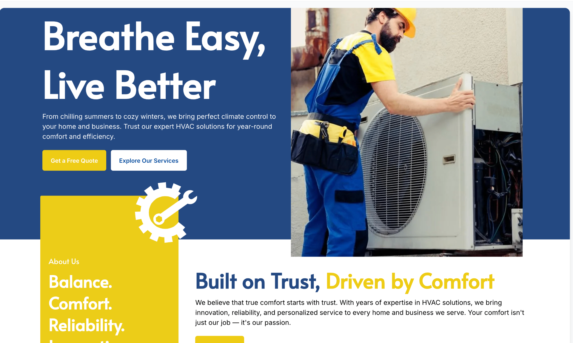 Breathe Easy HVAC website mockup