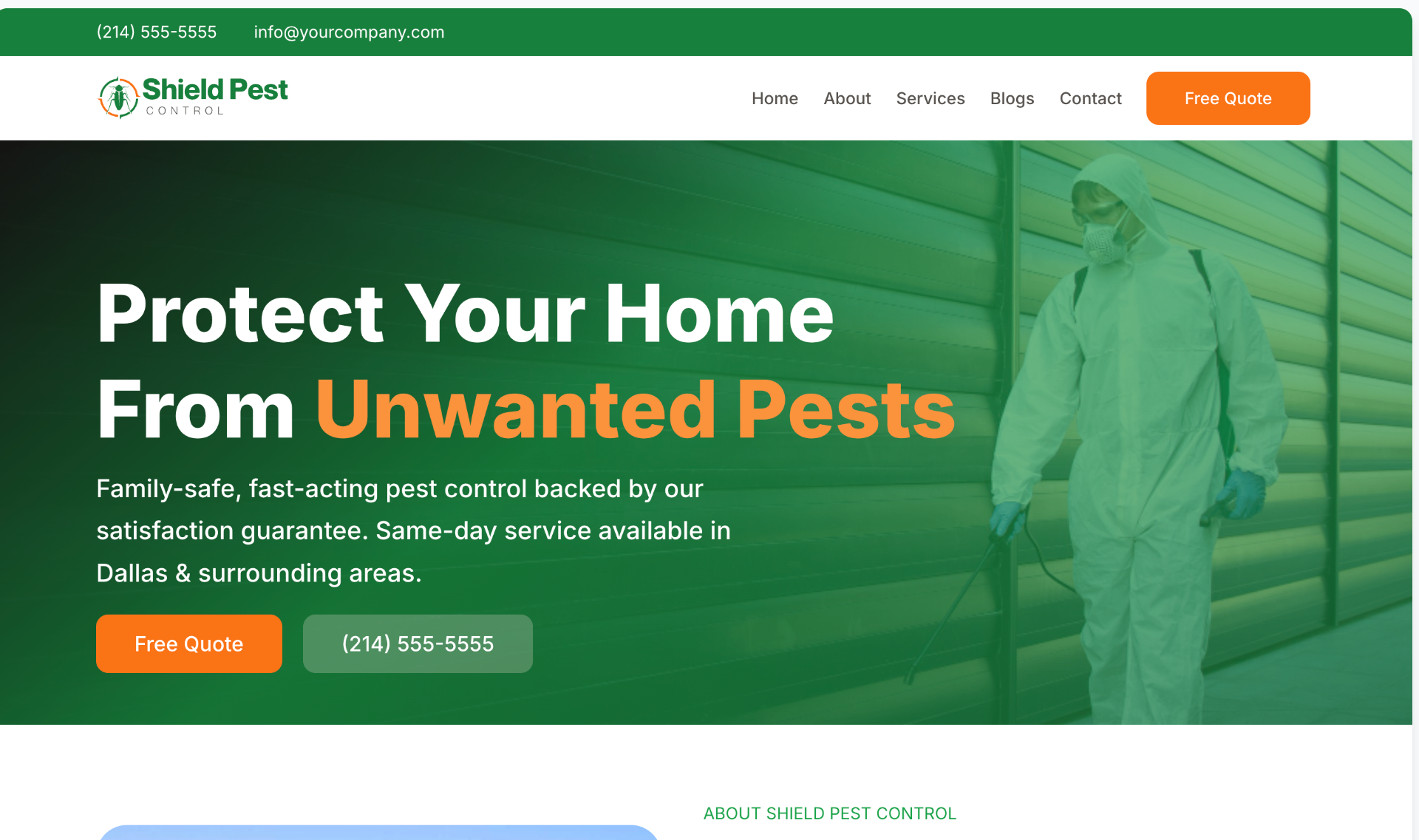 Shield Pest Control website mockup